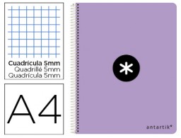 Cuaderno espiral Liderpapel Antartik A-4 tapa dura 80h 100g c/5mm. color lavanda